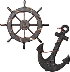 sac taske 海賊 オブジェ 舵 ＆ 碇 木製 かじ いかり 舵輪 船舵 錨 アンティーク 縄タイプ( ブラウン)