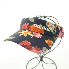 アディダス adidas サンバイザー 帽子 花柄 総柄 ロゴ 刺繍 F 紺 ネイビー マルチカラー /BB