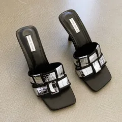 フレンチプラット　スクエア　トゥサンダル　ヒール高さ8センチ 高身長　スタイルアップ　デート　買い物　楽　お出かけ　旅行　韓国ファション　編みこみ