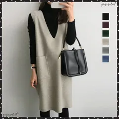 ワンピース ジャンパースカートレディースVネックワンピース ポケット付き ノースリーブワンピ 暖かい 体型カバー タンクワンピース オーバーオール 秋冬 韓国ゆったり無地ベスト 膝丈チュニック通勤 重ね着ベストワンピ