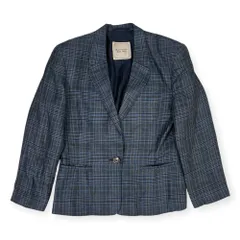 リネン100% Mademoiselle NON NON マドモアゼル ノンノン チェック テーラードジャケット/ブルー系 レディース