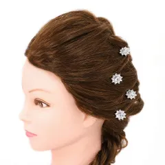 髪飾り Ｕピン 可愛い かんざし 簪 キラキラ パール ラインストーン 花 4点セット 黒留め 訪問着 フォーマル 着物 和装 振袖 成人式 結婚式 卒業式 入園式 卒園式 謝恩会 七五三パーティー W16 p973　Si