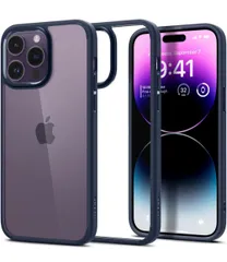★Spigen iPhone14Pro ケース 衝撃吸収 耐衝撃 ストラップホール付き 米軍MIL規格取得 黄変なし TPU バンパーケース 2重構造 すり傷防止 ワイヤレス充電対応 ウルトラ・ハイブリッド ACS04962 (ネイビー・ブルー)