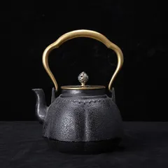 鉄製　鉄瓶、蓋は銅製 IH対応 海外配送対応 国内送料無料】鉄瓶 【蛇口ぶどう さび色