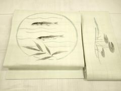 紗絽 手描き染 疋田柳と千鳥 単衣 盛夏 名古屋帯 正絹 お仕立て上り