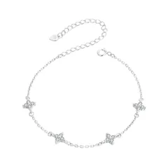 【在庫処分】幸運モチーフ 調整可能 ホワイトゴールド仕上げ キュービックジルコニア ギフト 四葉のクローバー シルバー925 プレゼント レディース ブレスレット