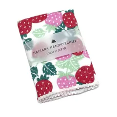 ハイカラハンカチーフ　いちご　今治産 日本製 イチゴ柄　日本伝統文様 苺柄 タオルハンカチ タオル地 ガーゼ＋パイル地 かわいいハンカチ オシャレ プチギフト ミニタオル ハンカチサイズタオル