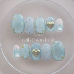 ハートミラーのマーガレットネイル⋆*（Blue）