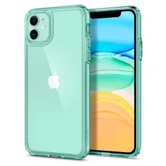 【数量限定】衝撃吸収 全面 PC カメラ保護 TPU 米軍MIL規格取得 二層構造 Qi充電 耐衝撃 ワイヤレス充電 アイフォン11ケース クリア シュピゲン iPhone11ケース ウルトラ・ハイブリッド ACS00406 Spigen (グリーン・クリスタ