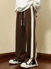 新品 アウトドア用カジュアルドローストリング付きリブパンツ - スポーティで快適なサイドラインパンツ kkkaflのサムネイル