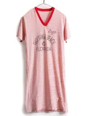 【お得なクーポン配布中!】 70s 80s ビンテージ Vネック ボーダー プリント Tシャツ ワンピース