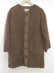 ■ Samansa Mos2 blue サマンサモスモス ブルー 長袖 ノーカラー ボア コート サイズF ダークブラウン系 レディース E  【1305010003829】