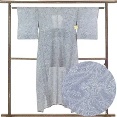小紋 身丈145cm 裄丈61cm 前幅22.5cm 後幅28cm 袖丈48cm 袖幅30cm レディース 花柄 裄Sサイズ 夏用 正絹（シルク）グレー リメイク リユース リサイクル【呉服のきくや】