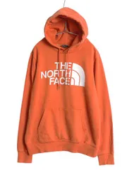 【お得なクーポン配布中!】 ノースフェイス プリント スウェット フード パーカー メンズ М 古着 裏起毛 プルオーバー トレーナー アウトドア シンプル 薄手 オレンジ
