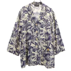 Carol Anderson Collection キャロルアンダーソンコレクション 80s 90s オールド 長袖アロハ 総柄 長袖 アロハ ジャケット ネイビー系 レディース 古着