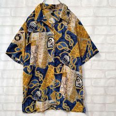 80s～90s レトロ電話機柄 7分袖 コットン開襟シャツ M～L オールド 