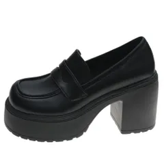 [ALVEIN] 厚底ローファー パンプス 柔らかい 白 黒 太ヒール スクール 痛くなりにくい 7cmヒール コスプレ 学生 通学 地雷系 (マットブラック, 日本の靴のサイズ寸法, 大人, 数値, 25.0 cm) [マットブラック] [25.0 cm]