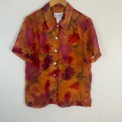 半袖シャツ 総柄 花柄 シアー オレンジ 10Pサイズ レディース 古着 Y2K ギャル