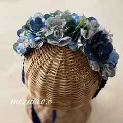 【花カチューシャ】紫陽花 ブルー×レースのフラワー カチューシャ｜犬・ベビー用記念撮影 フォト 記念日 ヘッドドレス 花冠 髪飾り フラワーアクセサリー 造花 アーティフィシャルフラワー