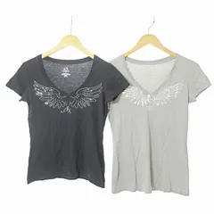 アルマーニエクスチェンジ A/X ARMANI EXCHANGE Tシャツ カットソー 半袖 2点 2着 セット おまとめ Vネック プリント ビジュー S M 黒 グレー 0414