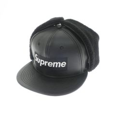 【中古】シュプリーム Supreme 2022年秋冬 Leather Earflap Box Logo New Era イヤーフラップ レザーキャップ ブラック【サイズ7 5/8】【メンズ】