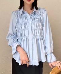 シャーリングビスチェデザイン長袖シャツ