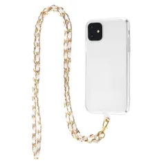 【在庫セール】iPhone 11 ケース クリア 耐衝撃 ケース ショルダー ストラップ 付き/ホワイト レザー x ゴールド スマホ ショルダー セット
