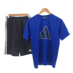 アディダス adidas セットアップ Tシャツ ショートパンツ ロゴ 160 青 ブルー 紺 ネイビー /JS ■FF