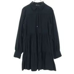 ZARA ザラ 長袖 膝丈 シャツワンピース XS ブラック レディース 古着
