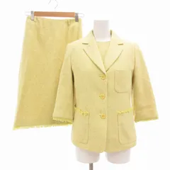 ポールスミスウィメン Paul Smith WOMEN スーツ3点セット セットアップ テーラードジャケット ベスト タイトスカート ツイード シングル カットオフ 絹 シルク アンゴラ混 40 M 38 S 黄 イエロー /GV