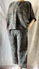 ルームウェア上下セット　大人のリラックスウェア　Ｍサイズ 着物リメイク　縮緬　正絹　天然素材　634