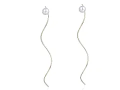 ピアス レディース パール付 波型 ロング ウェーブ ジュエリー アクセサリー シンプル カジュアル 大人 ワンポイント