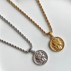 匿名配送 316L ロープチェーン コインネックレス