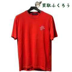 ルイ・ヴィトン　LOUIS VUITTON　エンブロイダリー ロゴ 半袖 ニット  オレンジ　レッド　赤　23AW　クルーネック　Tシャツ トップス　サイズM