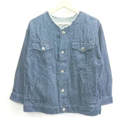 ◇ Θ AMERICAN HOLIC アメリカン ホリック ノーカラー 長袖 デニムジャケット サイズS ブルー レディース E  【1412260032698】