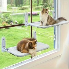 1pc 窓ハンモック 猫用 内側、猫窓ペンチコードレス折りたたみ猫、窓フレームとリバーシブルカバー付きハンモックベッド、屋内猫用窓休憩シート