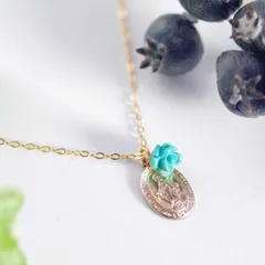 K14GF【blue-rose & medal】ブルーローズ＆メダイ・ネックレス［ターコイズ］
