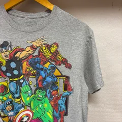 古着 M Tシャツ MARVEL マーベル ソー アイアンマン ハルク キャプテン・アメリカ スパイダーマン ビックプリント クルーネック グレー