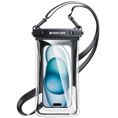 【新着商品】JOHN】 スマホ 防水ケース 8インチ以下全機種対応 iphone 防水ケース 良いタッチ感度 顔認証 【MAGIC 高透過率 首掛け IPX8認定 海 お風呂 水中撮影 透明 ブラック