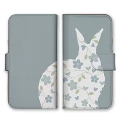 iPhoneXR ケース 手帳型 アイフォンXR スマホケース 携帯ケース うさぎ うさ耳 兎 シルエット 花柄 お花 フラワー くすみカラー かわいい 大人可愛い 大人女子 カラー02