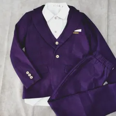 Luobo BeiBei　130㎝　フォーマルスーツ　4点セット　パープル　ジャケット　ベスト　シャツ　パンツ　チェック柄　七五三　入学式　卒園式　セレモニー