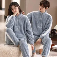 【新品未使用】ペア パジャマ 冬 もこもこ カップル ペア ルームウェア セット 前開き 長袖 ペアパジャマ モコモコ メンズ ペアパジャマ カップル 秋冬 結婚祝い プレゼント ペ ddhc71
