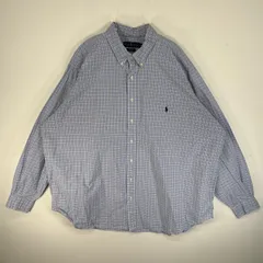 古着 ラルフローレン RALPH LAUREN 長袖シャツ ロゴ 刺繍 チェック ボタンダウン 大きいサイズ 薄手 2XL  水色系 マルチカラー メンズ