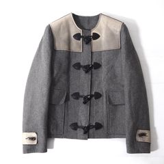 ジバンシー GIVENCHY イタリア製 ウール レザーディテール ダッフル ジャケット 44 グレー メンズ 正規品 5-ZA016