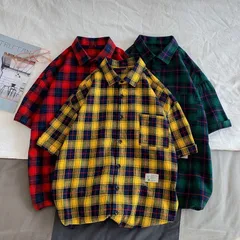 チェックシャツトップスメンズオシャレメンズファッションqメンズシャツカジュアルシャツ夏開襟シャツカジュアル通学半袖シャツ