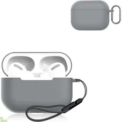 AirPods Pro 3 用 ケース カバー 【NOUKAJU】 AirPods Pro 第3世代 用 保護ケース ワイヤレス イヤーホン シリコン （カラビナ付き+ストラップ付き ） 落下防止 キズ防止 耐衝撃 装着充電可能 防水 防塵 (グレー a
