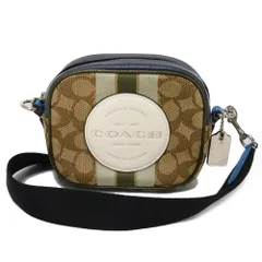 COACH コーチ ミニ デンプシー カメラ バッグ ロゴ エンボス パッチ ベージュ マルチカラー クロスボディ ポシェット ミニバッグ 美品 シグネチャー ジャカード ストライプ ショルダーバッグ 2635