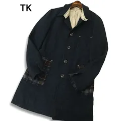 TK タケオキクチ 秋冬★ ウール チェック ワーク ショップコート ネイビー Sz.3 メンズ