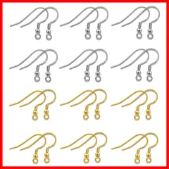 手作り（20個925シルバー+20個14 DIY材料 パーツ ジュエリー用 ピアス金具 キャッチ付き 金属アレルギー対応 Kゴールド） 釣針ピアス 丸玉付き シルバー925 約40個セット ピアスフック YFFSFDC