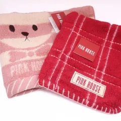 【新品タグ付き】ピンクハウス★可愛いうさぎ柄と赤チェック　タオルハンカチ2枚セット　ピンクと赤系　＊ｋ3416のサムネイル